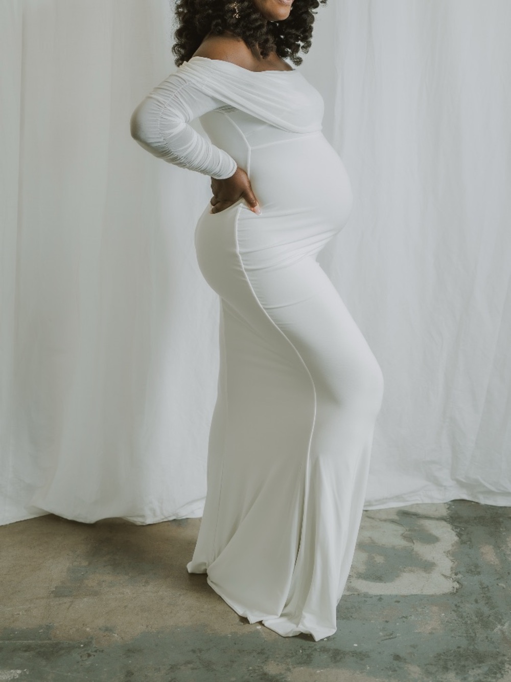 Club L London Ivory Ruffle-Trim Maxi Dress